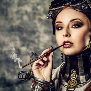 steampunk woman wallpaper mural smoking