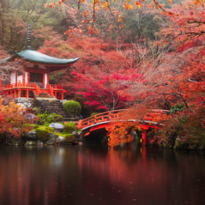 Red Temple in the lake wallpaper mural