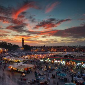 Sunset over Jemaa Le Fnaa Square in Marrakech