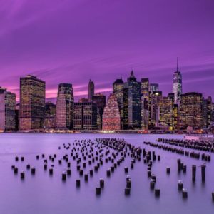 New York Violet Sunset 1x Collection - Pictowall Custom Wallpaper