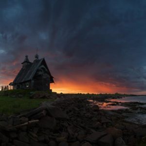 The old church on the coast of White sea 1x Collection - Pictowall Custom Wallpaper