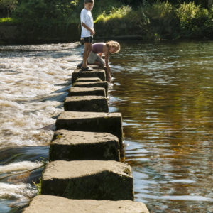 Ilkley stepping stones boy and girl Wallpaper mural