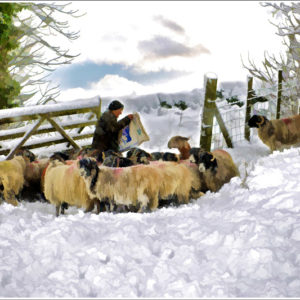 grassington Snow sheep art Wallpaper mural