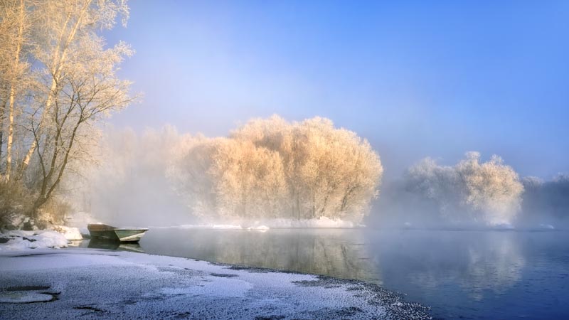 Morning fog and rime in Kuerbin 1x Collection - Pictowall Custom Wallpaper